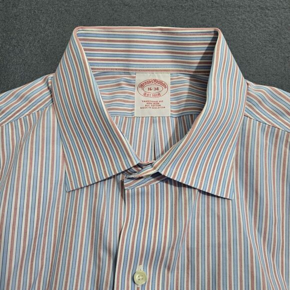 Brooks Brothers Men 34 16 Traditional Fit Striped Cotton Long Sleeve Dress Shirt - Picture 3 of 11